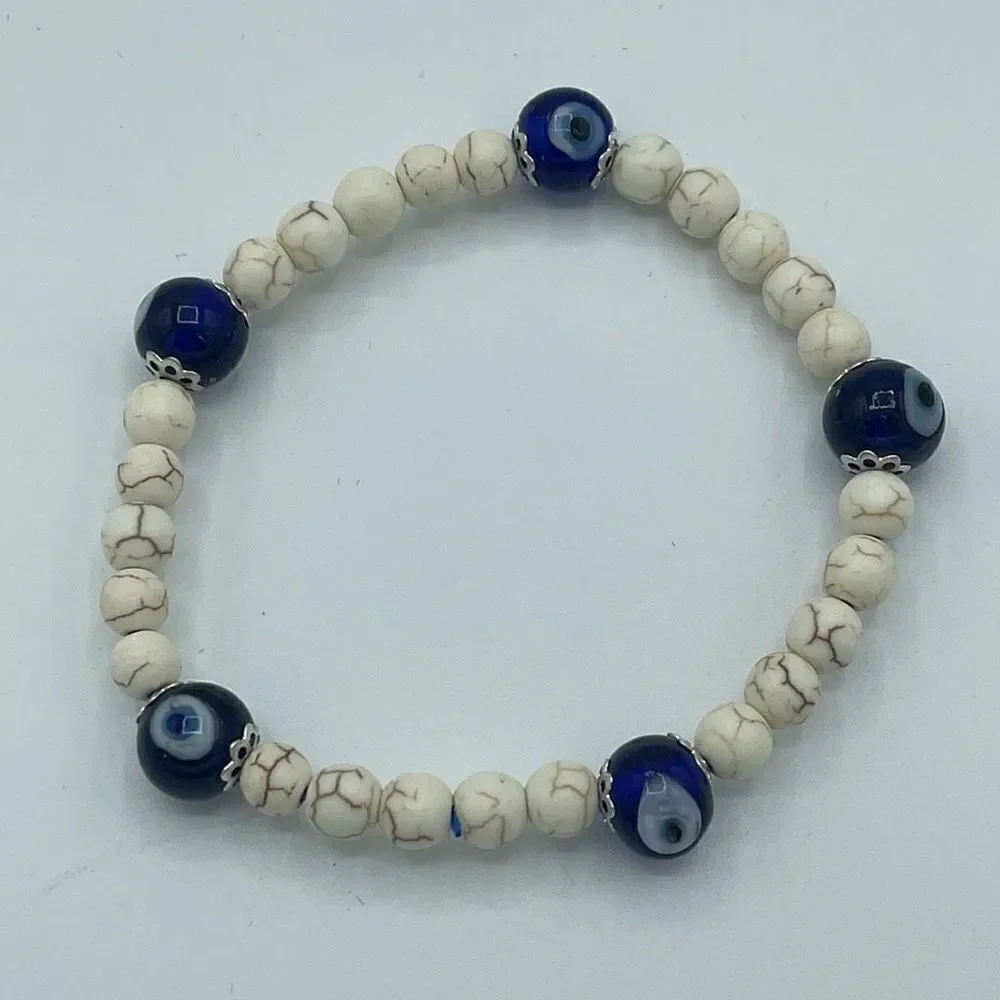 Crystal beaded stretch bracelet ONE NEW evil eye reiki meditation yoga